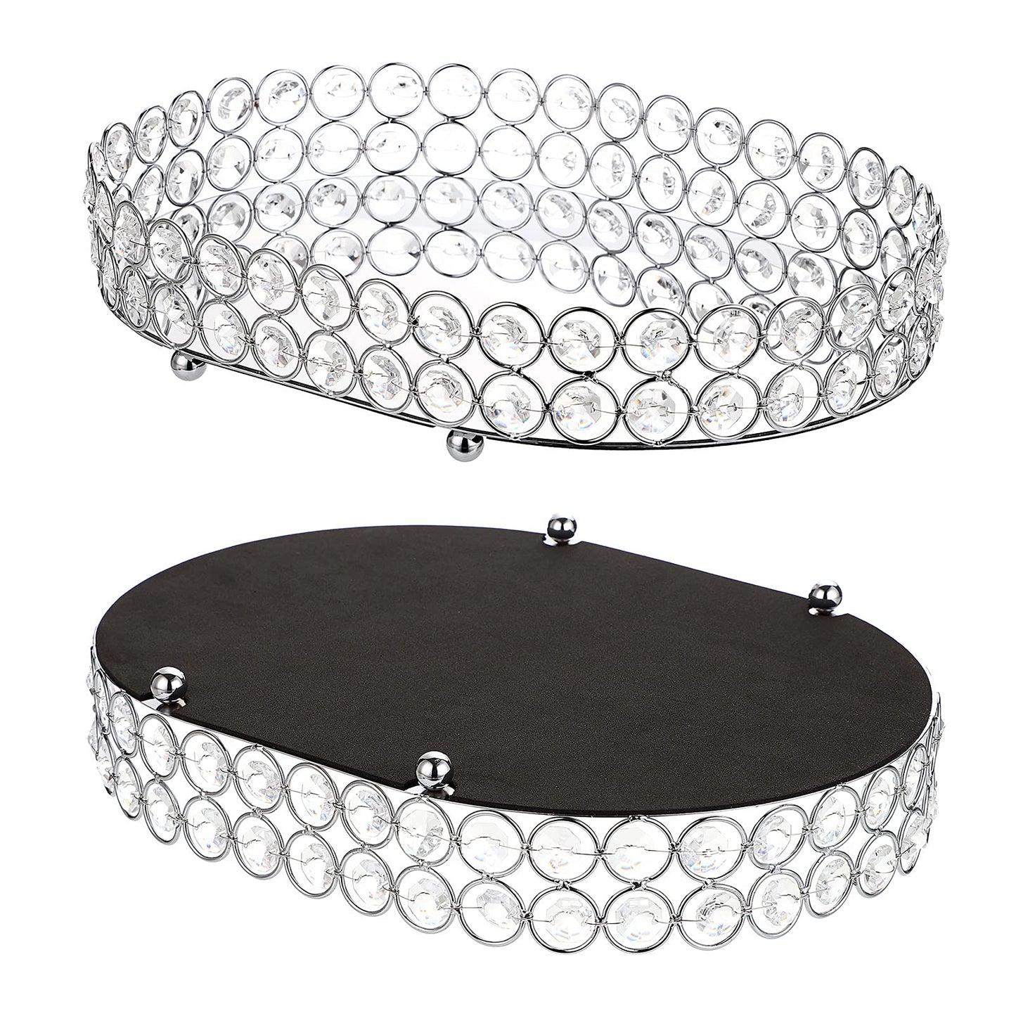 Hipiwe Crystal Vanity Tray Mirrored Dresser Perfume Trays for Makeup Tray Cosmetic Skin Care Storage, Jewelry Trinket Organizer Tray for Bathroom Countertop Home Decor (Medium, Silver)