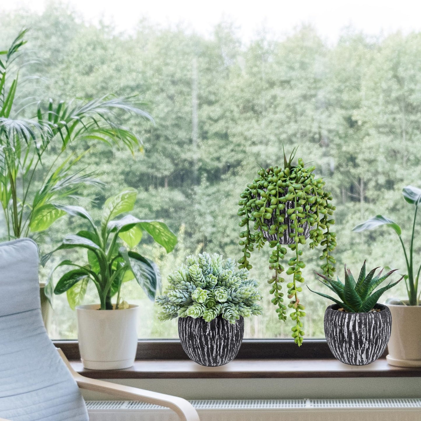 Winlyn Set of 3 Artificial Succulent Plants in Black Pots Fake Hops Aloe String of Pearls Potted Plants Small Faux Plants Desk Plants for Home Office Desk Kitchen Bathroom Shelf Windowsill Decor