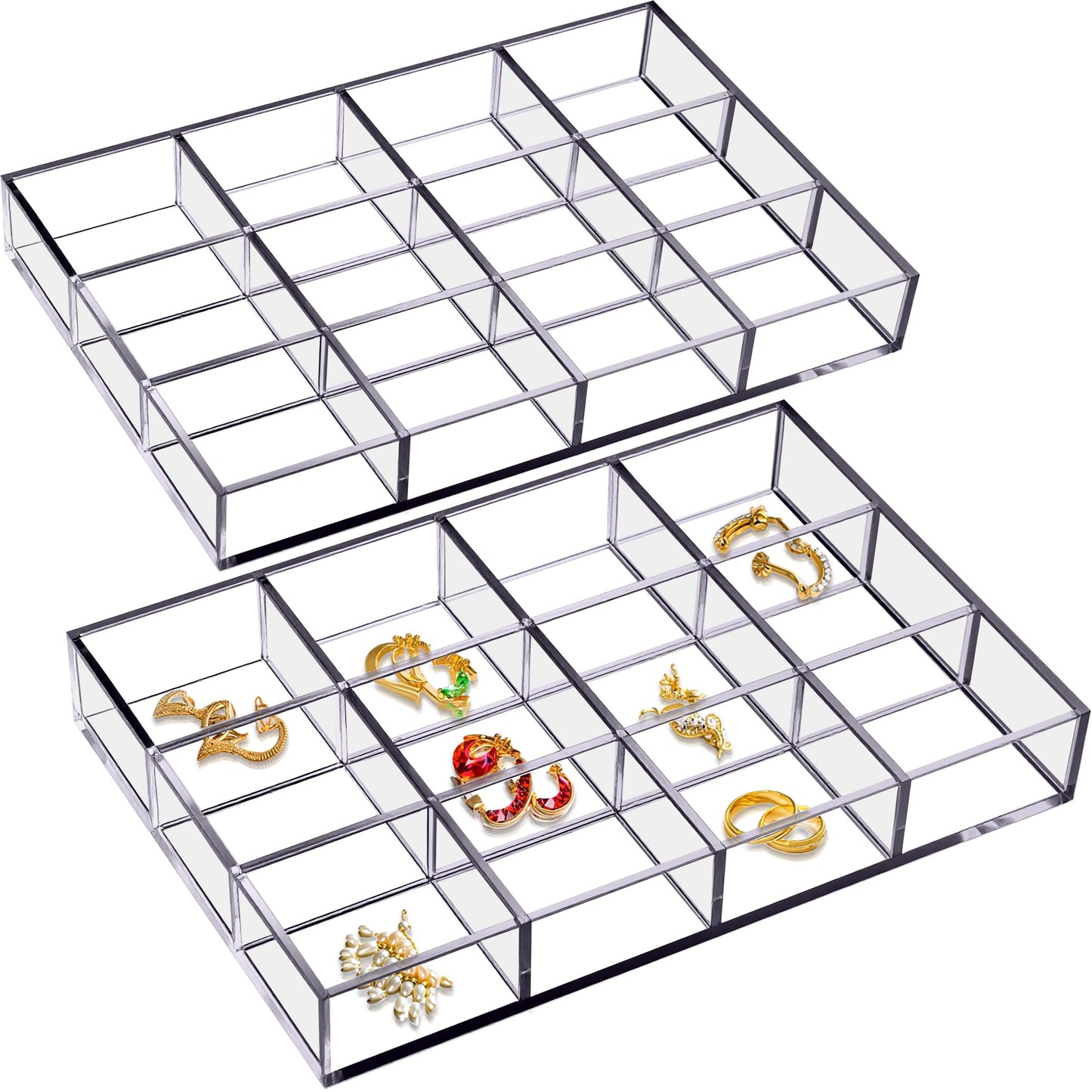 Amazing Abby - Ruby - 2-Pack Acrylic Earring Organizer, Plastic Jewelry Tray, Earring Case, Trinket Tray, Ring Holder, Perfect Storage Solution for Earrings, Rings, and More