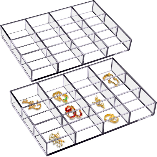Amazing Abby - Ruby - 2-Pack Acrylic Earring Organizer, Plastic Jewelry Tray, Earring Case, Trinket Tray, Ring Holder, Perfect Storage Solution for Earrings, Rings, and More
