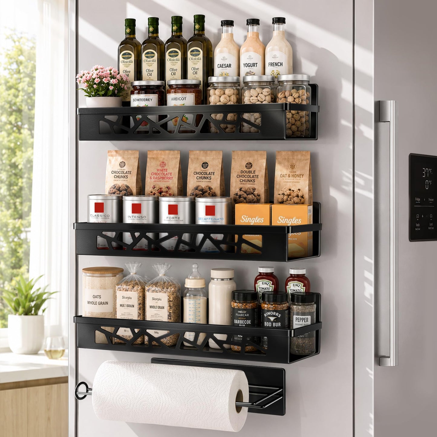 Magnetic Spice Rack with Paper Towel Holder,4 Pack refrigerator organizer