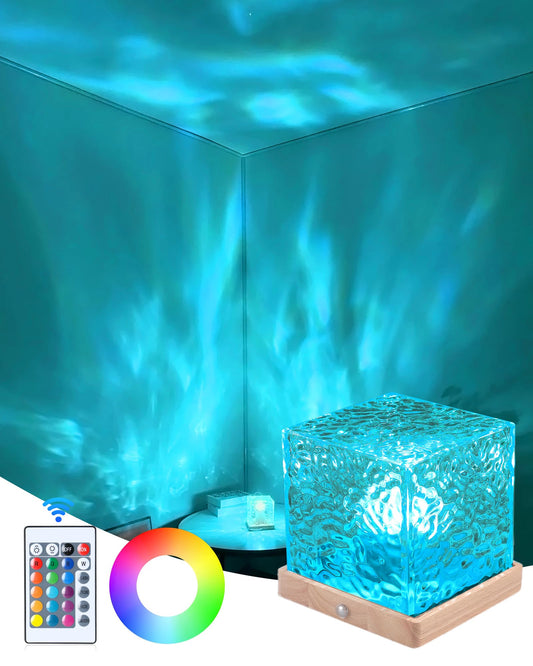 Deogos Mood Lighting,Rechargeable Northern Lights Cube Ambient Lighting Ocean Wave Projector Light Aurora Glow Lamp,16 Colors Gradual Rotating with Remote Control for Bedroom Game Room Decor - Large