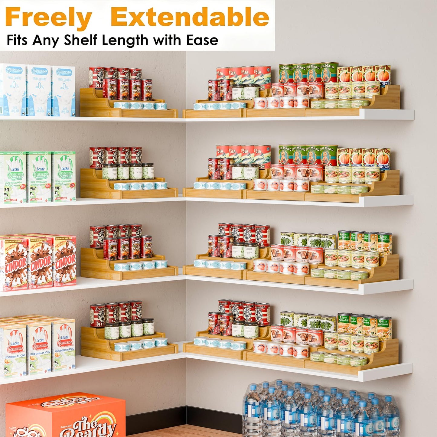 Simple Trending Expandable Bamboo Can Rack Organizer for Pantry, 3-Tier Adjustable Can Storage Holder Holds Up to 24 Cans, Canned Goods Storage Display for Cabinet, Countertop