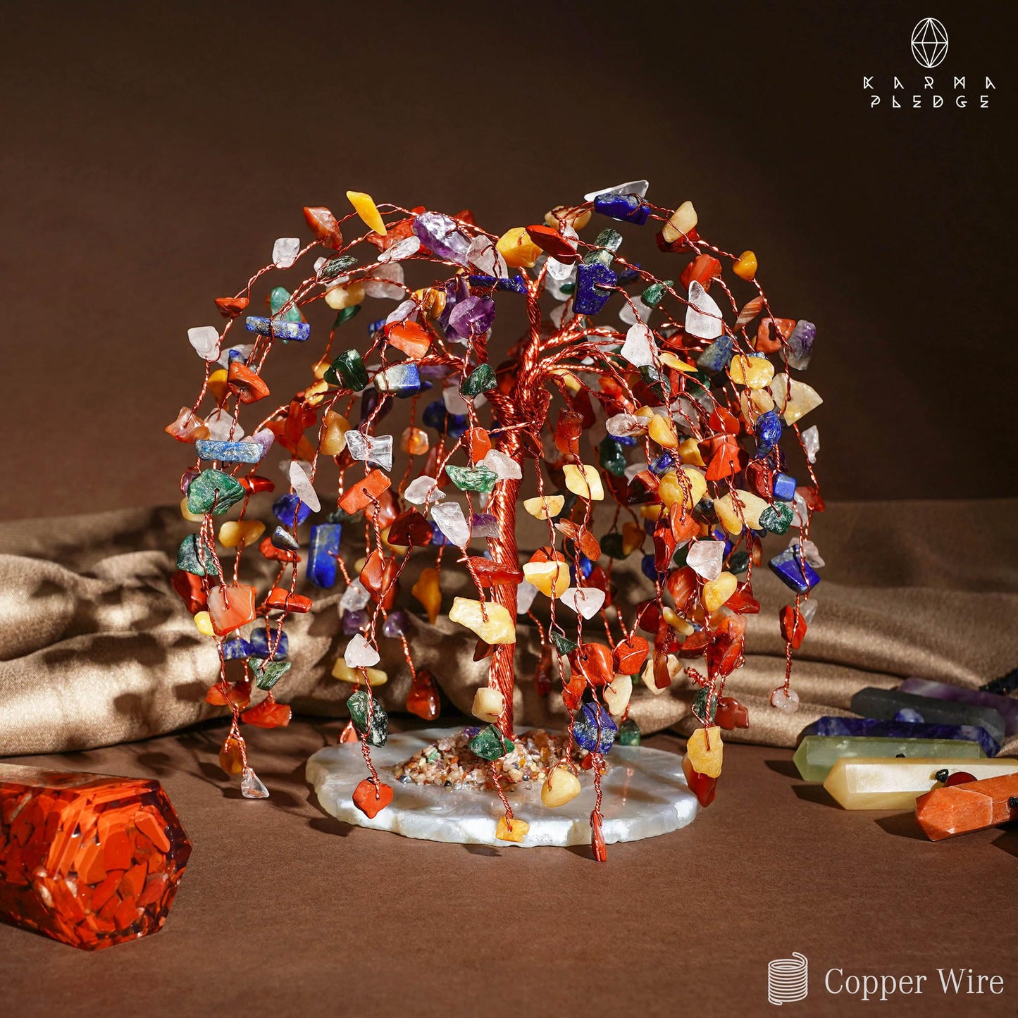 KARMAPLEDGE 7 Chakra Tree of Life Birthday Gifts for Women, Home and Office Decor, Handmade Crystal Chakra Tree for Money, Positivity, Reiki Healing, Spiritual Good Luck Gifts for Mom & Dad