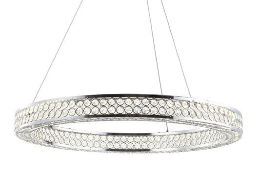 JONATHAN Y 24.7" Chrome 1-Light Crystal and Iron Integrated LED Hoop Pendant, Modern Glam Dimmable Adjustable Height Hanging Ceiling Fixture for Dining Room, ETL Listed JYL7201A