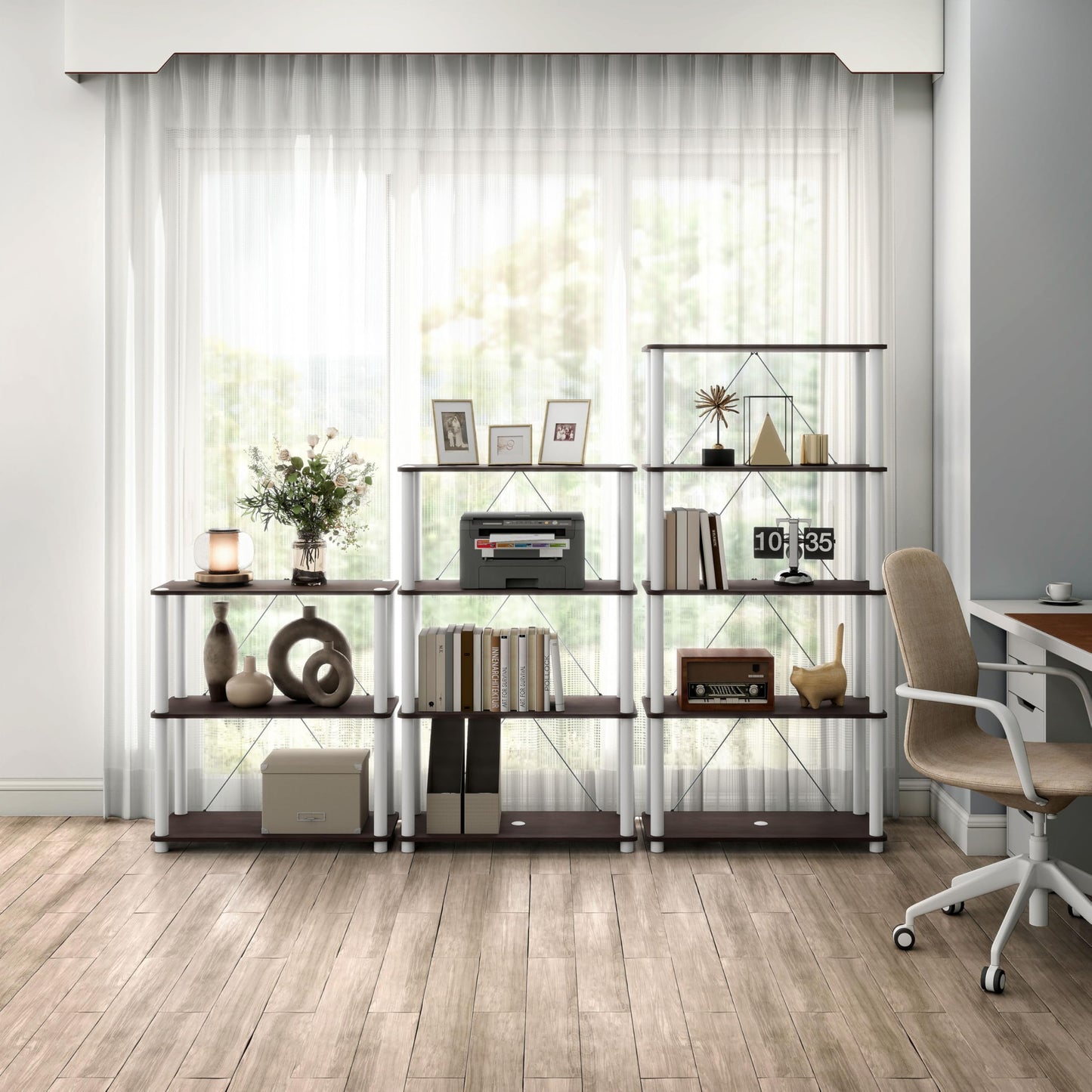 Homes: Inside + Out Apexa Modern 5-Tier Wide Shelving Units, Collectibles Display Shelves, Easy Assembly Standing Shelf, Home Storage Organizer for Living Room, Bedroom, Office, Espresso
