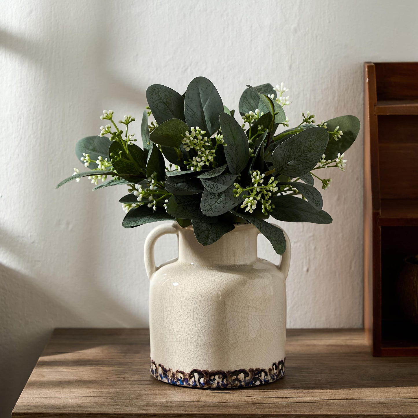 Emotionally Grounded Vase, Vaseking Ceramic Rustic Vase with 2 Handles, 5.83 inch Minimalist Decorative Farmhouse Vases for Home Decor, Living Room, Enterway, Table Decoration, White