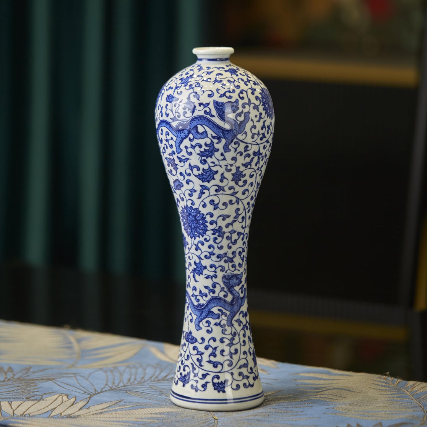 12.6" Blue and White Patterned Flower Vase Antique Ceramic Vases Ginger Jar Home Decoration, Dining Table Centerpiece, Living Room, Bookshelf, Olive Plant, Entryway, Mantle Fireplace Decor (Style 2)