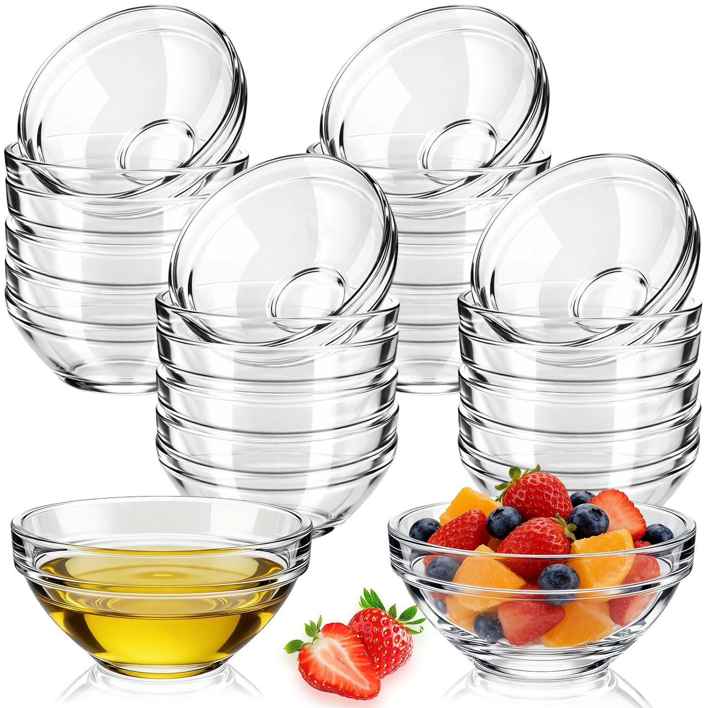 Zhehao 20 Pcs 3 Inch Small Glass Bowls 2.5oz Mini Prep Dipping Bowls Stackable Sauce & Condiment Cups Ingredient Containers for Kitchen Snacks, Spices, Meal Prep