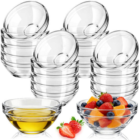 Zhehao 20 Pcs 3 Inch Small Glass Bowls 2.5oz Mini Prep Dipping Bowls Stackable Sauce & Condiment Cups Ingredient Containers for Kitchen Snacks, Spices, Meal Prep
