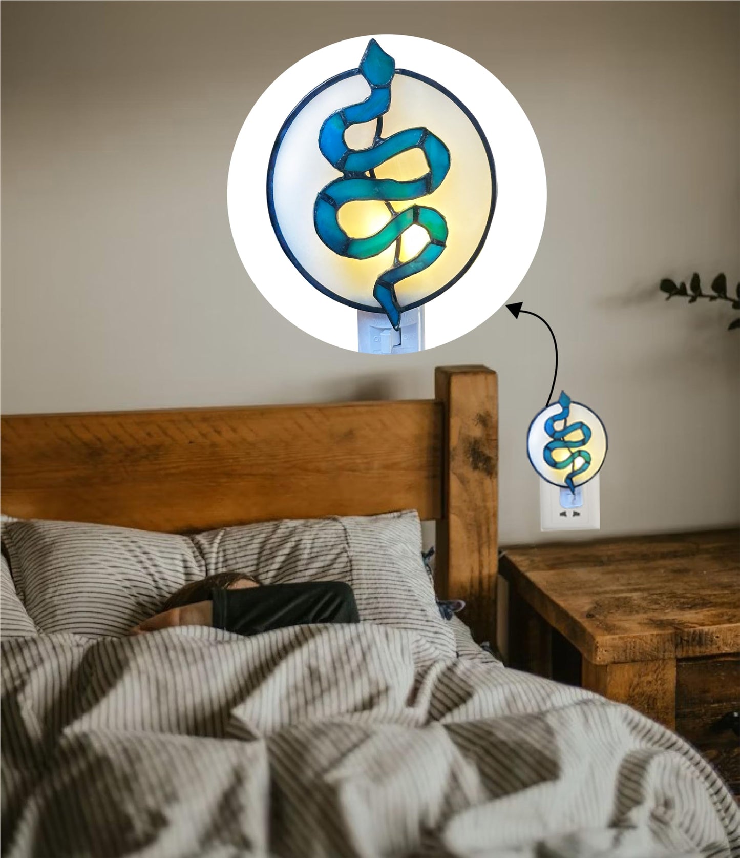 DUONAYU Stained Glass Snake Night Light.Suitable for Bedroom headboard, Hallway, Kitchen.DYM9022 (Green)