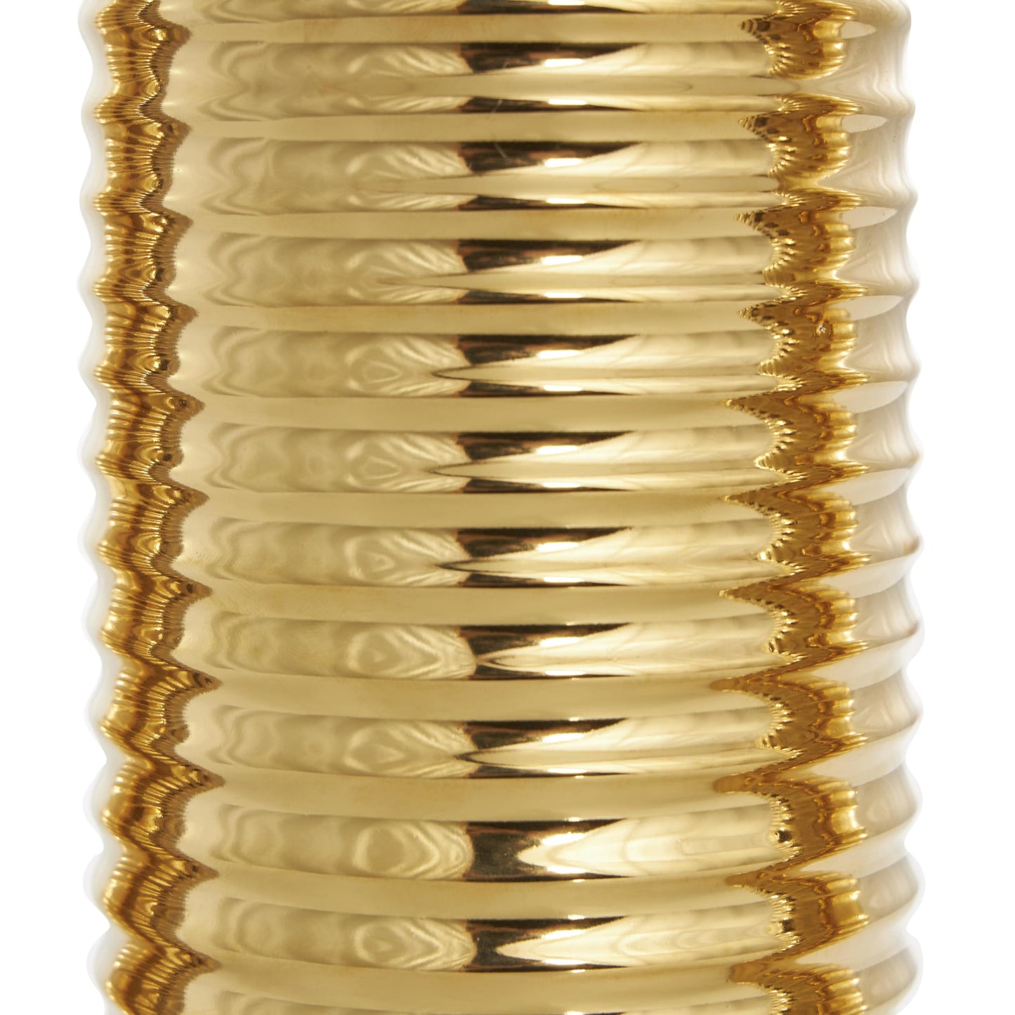 Deco 79 Ceramic Decorative Vase Dimensional Ribbed Centerpiece Vases with Varying Shapes, Set of 3 Flower Vases for Home Decoration 4" W, 11" H, Gold