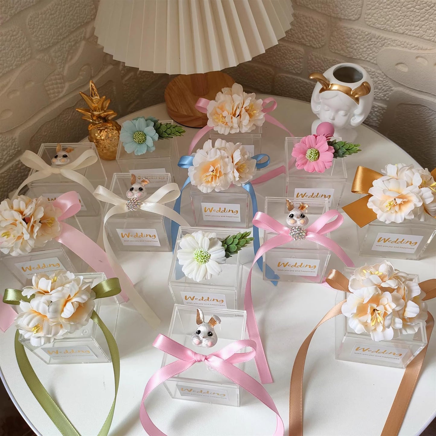 KissYou Acrylic Box Small Clear Boxes with Lid 12 Packs Small Acrylic Candy Box Display Square Cube Wedding Birthday Graduation Party Decorative Boxes