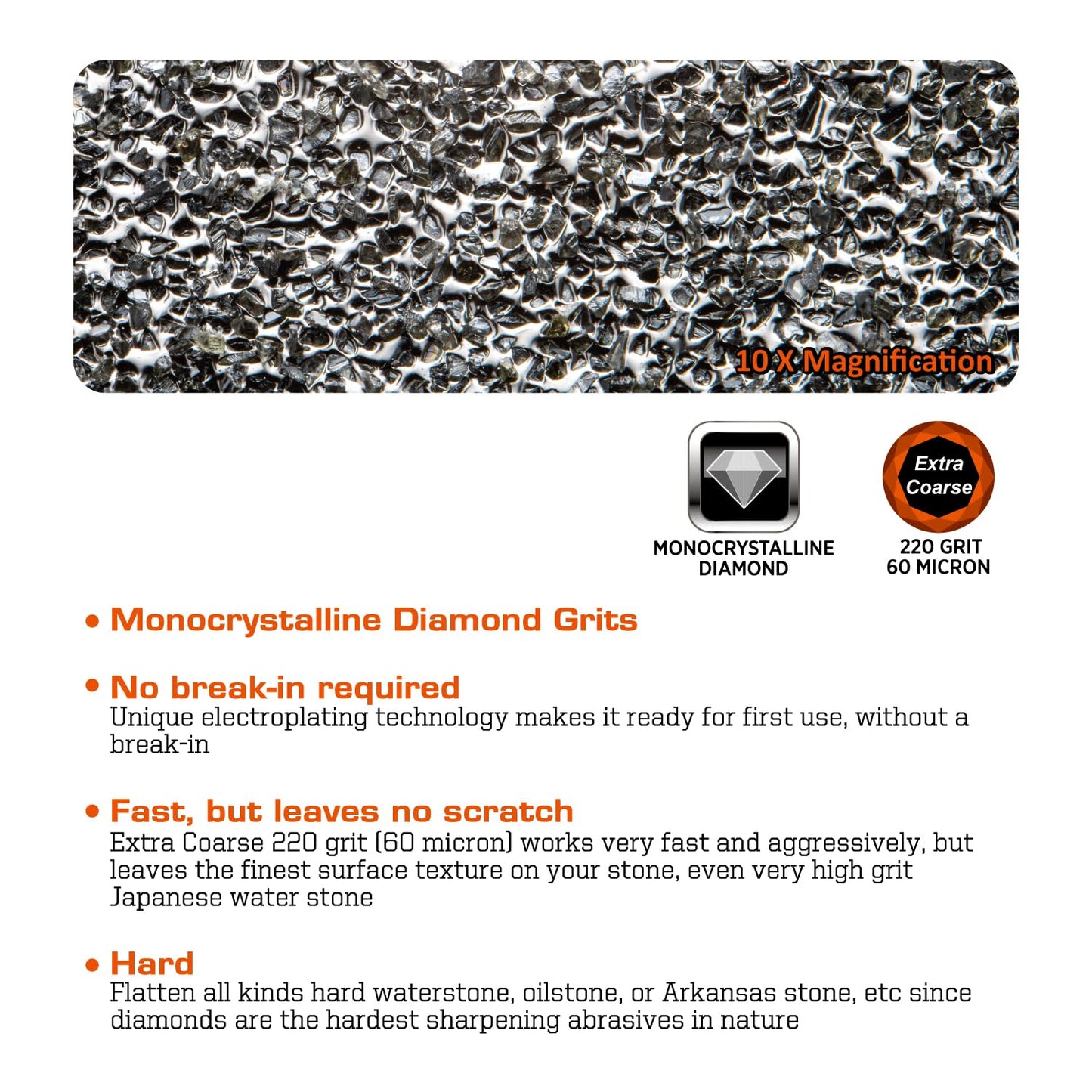 SHARPAL 145H 10 x 4 Inch Diamond Lapping Plate, Whetstone Flattener, Extra Coarse 220 Grit for Coarse Sharpening and Flattening Stones, Fix & Re-levelling, Premium Fathers Day Gift