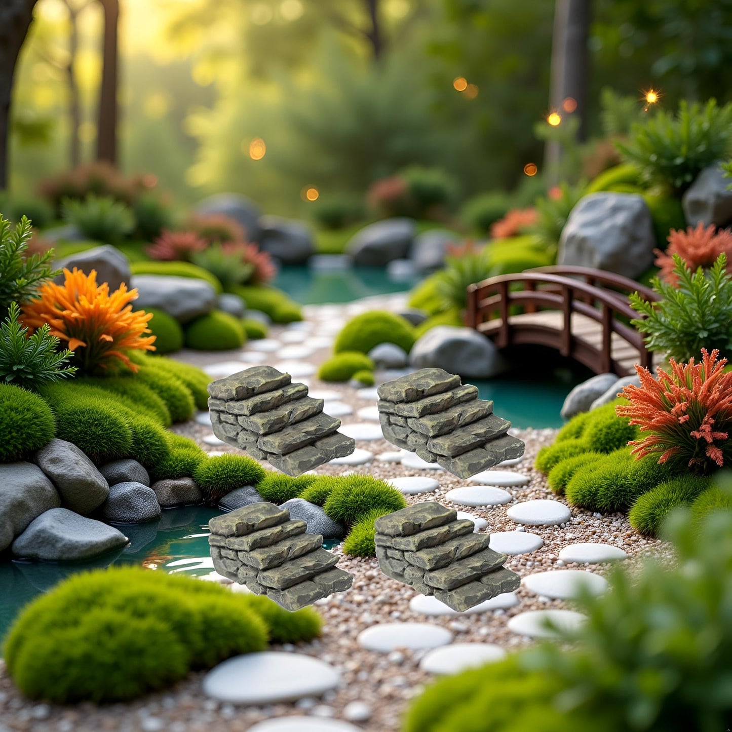 ZhangyiHot 4 PCS Miniature Stone Steps Artificial Decor Craft Home Fairy Garden Flower Pot Miniature Bridge Ornament Garden Stairs Accessories Outdoor Statues