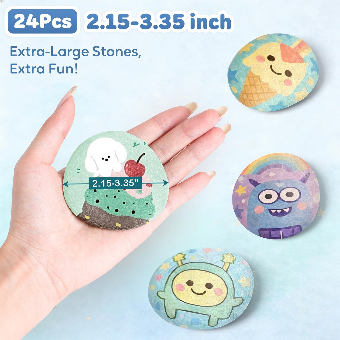 Rokraft 48 PCS Large 2.15-3.35" Smooth Natural River Rocks for Painting, Flat Painting Rocks & Craft Stones for Kindness Rocks, School Art Projects & DIY Crafts