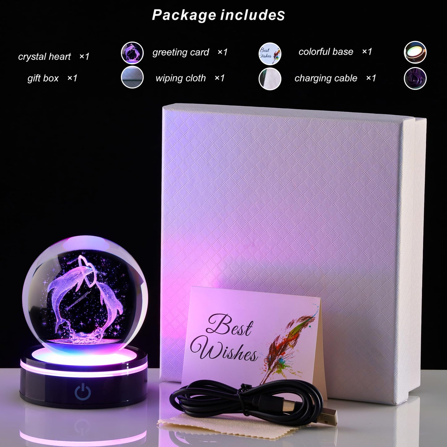 Ghtixsu 3D Laser Crystal Ball Dolphin Gifts for Women Men,Dolphin Decor Glass Figurines Statue Stuff for Room Decorations Birthday for Lovers Keepsake Paperweight