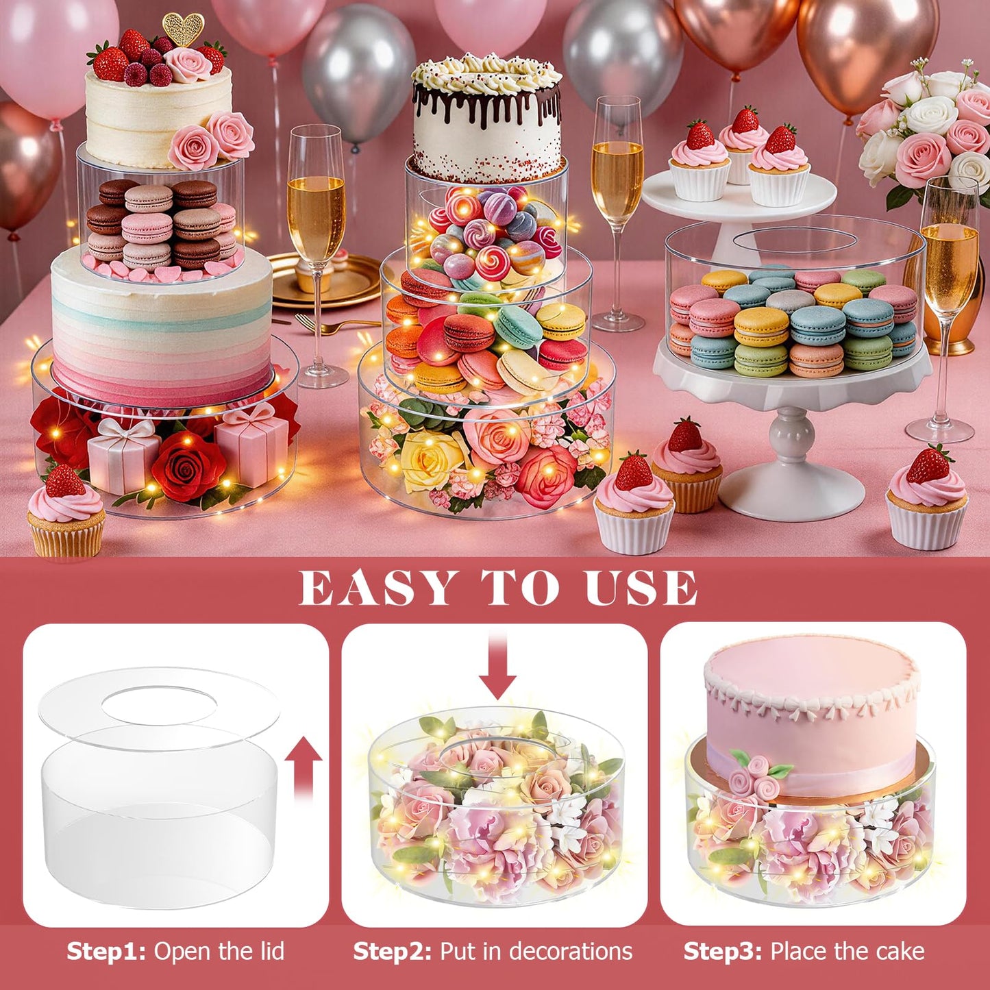 SAMYUCHO Acrylic Cake Stand with Led Lights, 2 PCS Round Cake Riser