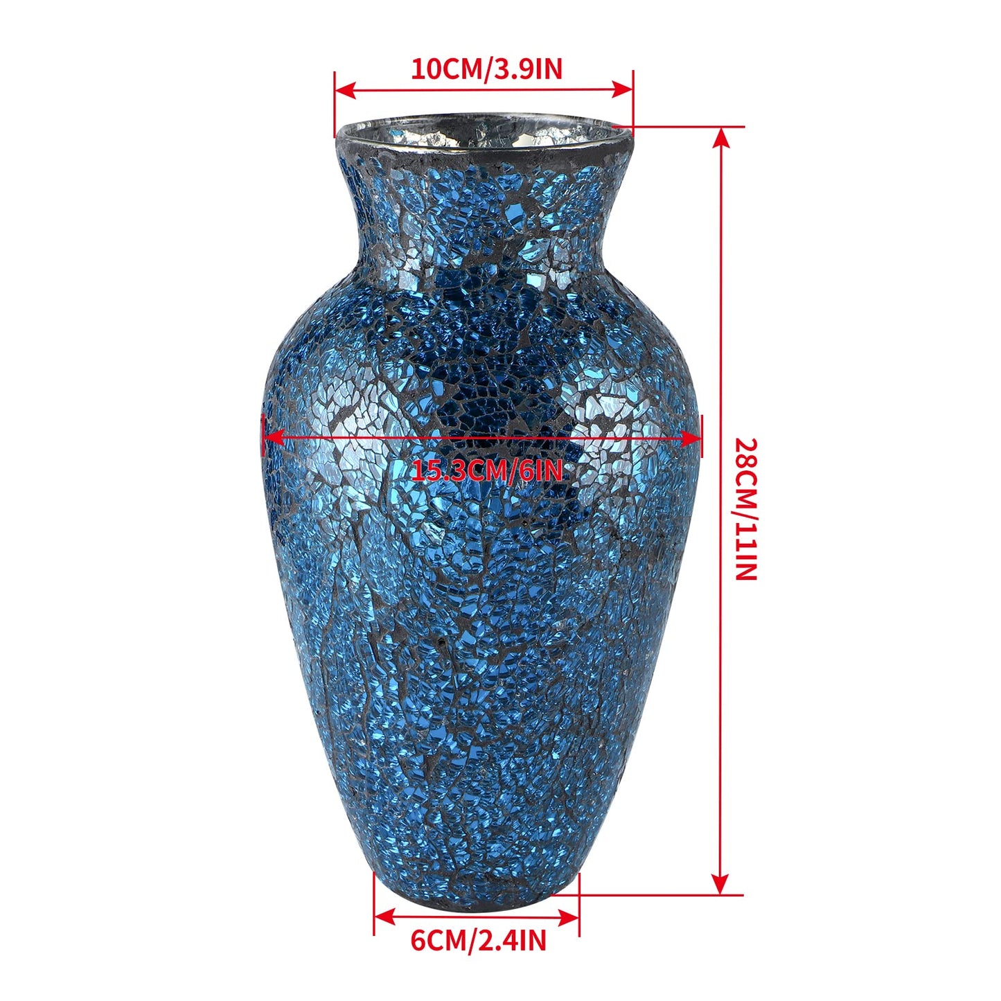 MDLUU Mosaic Vase 11" Tall, Handcrafted Cracked Glass Vase, Decorative Flower Vase for Home Decor, Wedding, Table Centerpiece, Gift (Navy Blue)