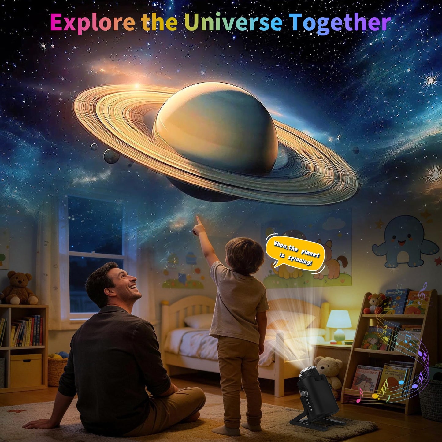 FlyLily 3D Galaxy Projector, Dynamic Star Projector with White Noise & Bluetooth Speaker, 60 Scenes Night Light Projector for Bedroom Decor, Ideal Gift for Kids Adults Birthday Christmas