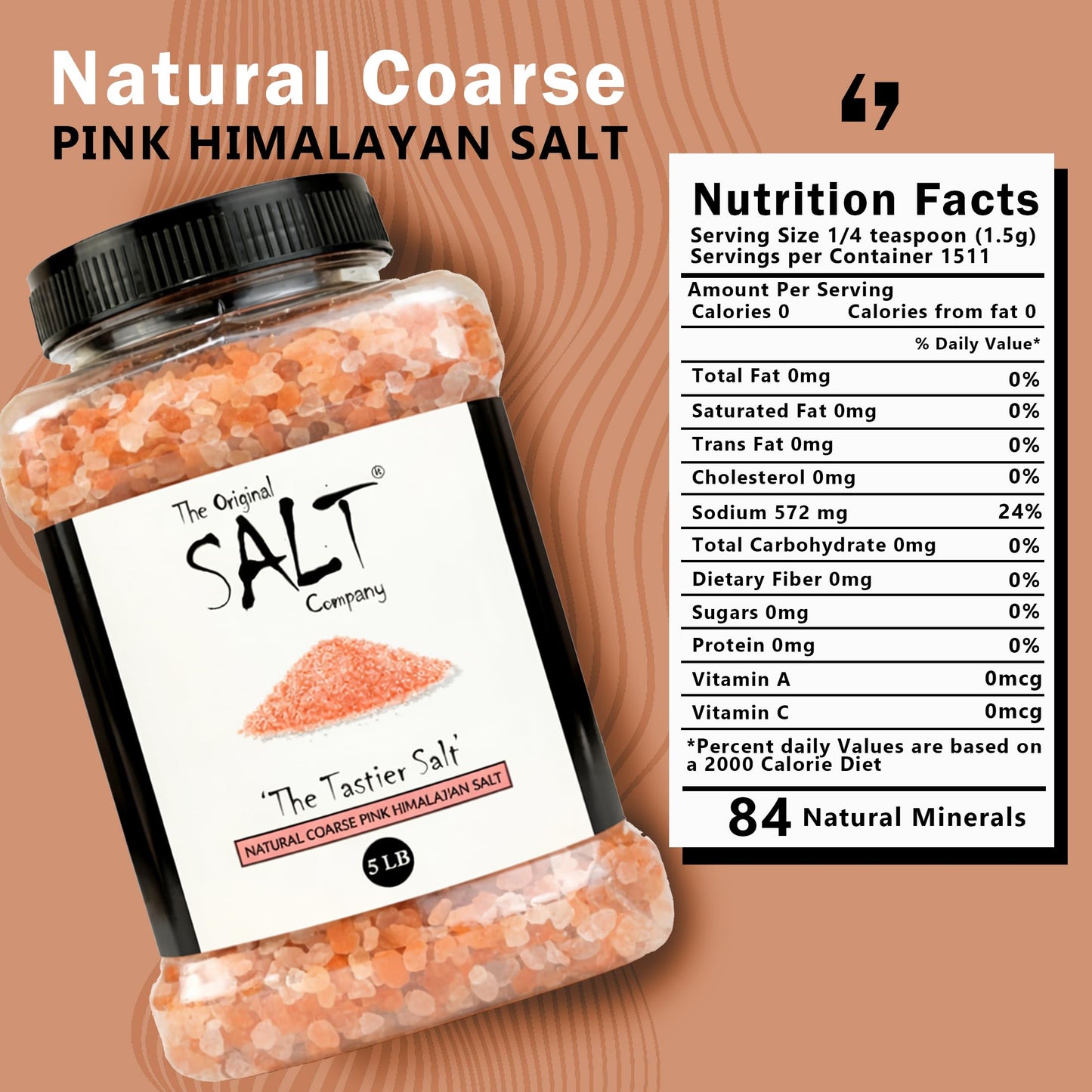 The Original Salt Company Pink Himalayan Salt, 100% organic, kosher, coarse, and gluten-free. Perfect for cooking, seasoning, and enhancing dishes with its mild, mineral-rich flavor. (5 LB Plastic Container, Coarse Pink Himalayan Salt)