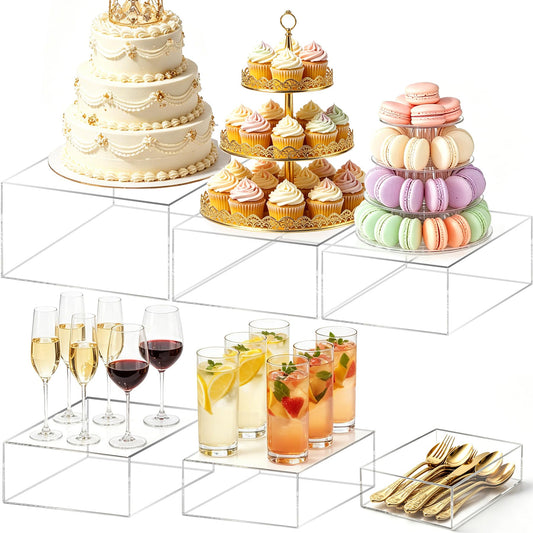 Builimeer 6Pcs Clear Acrylic Risers Display Stands (6"-11") | Food Service Display Risers