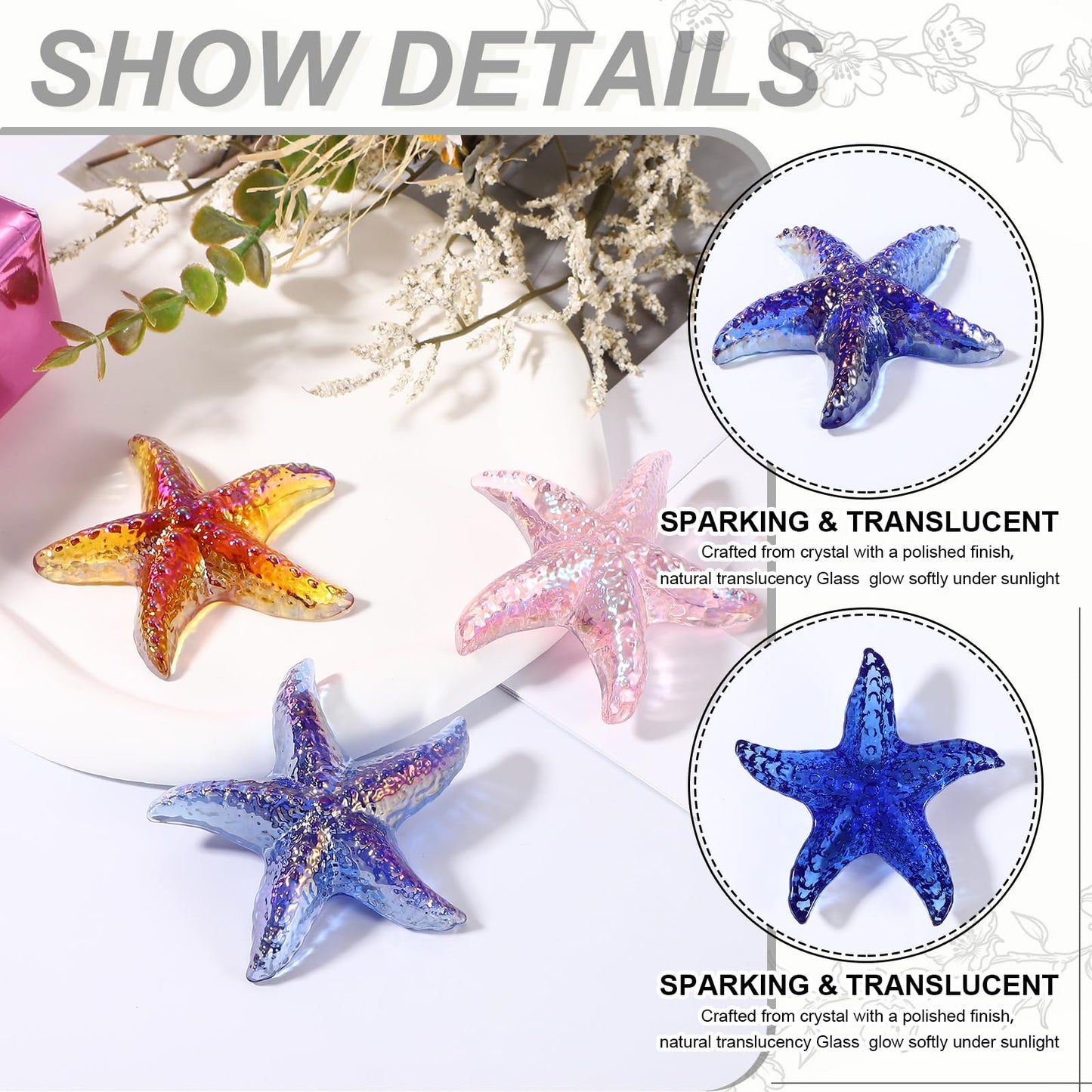 uxcell Glass Starfish Figurine Crystal Handmade Blown 3 Inch Glass Collectible Adornments Ornament for Home Desk Decoration Gift, Blue