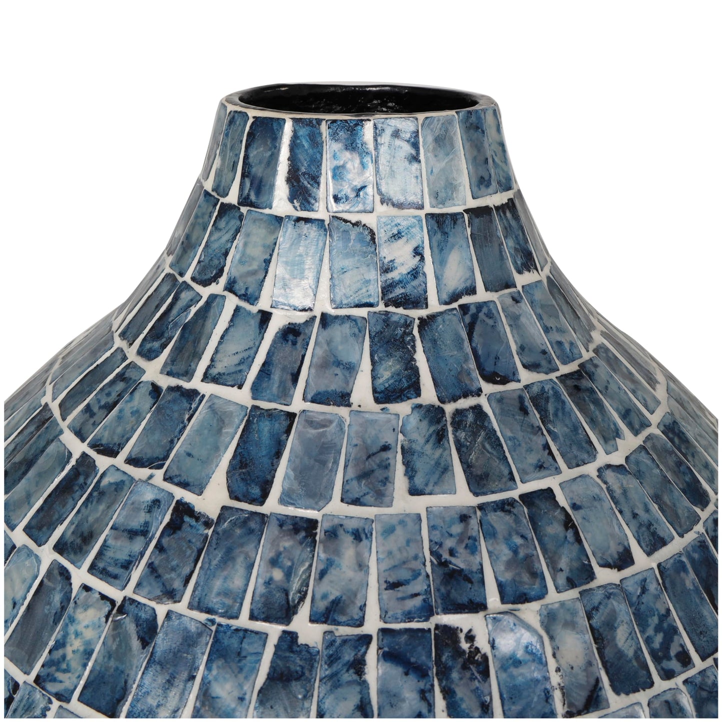 Deco 79 Mother of Pearl Shell Handmade Decorative Vase Mosaic Inspired Centerpiece Vase, Flower Vase for Home Decoration 13" x 13" x 14", Blue