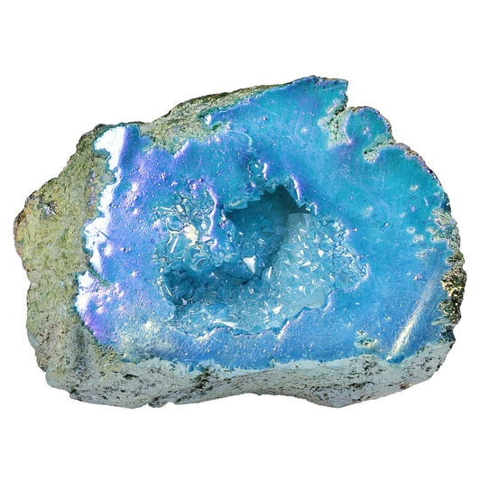 Nupuyai Irregular Titanium Coated Quartz Crystal Geode Cluster Natural Reiki Rock Crystal Mineral Specimen for Home Decor/Meditation, Blue