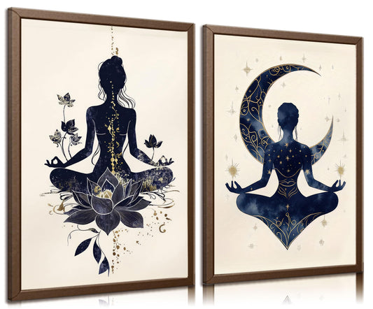 QGJQCFY 2Pcs Celestial Yoga Lotus Moon Canvas Wall Art