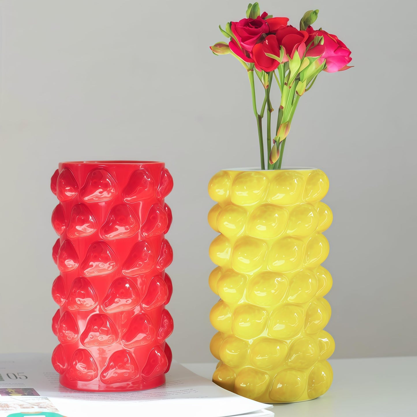 Top Ceramic Vase, Cool Unique Flower Vase, Elegant Handcrafted Home Decor, Antique Art Piece for Living Room, Bedroom, Office, Table Display (Yellow)