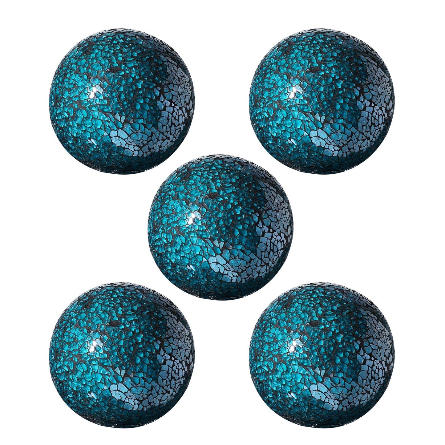 FresDécor Decorative Glass Mosaic Sphere Balls, 3 Inch Diameter, Set of 5, Table Centerpiece (Teal)