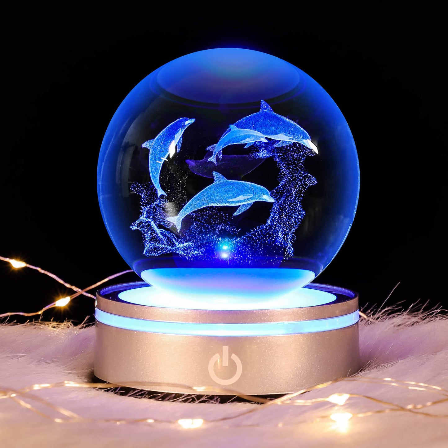 pinyan Dolphin Gift 3D Crystal Ball with LED Light Base Unique Figurine Lamps Laser Engraved Nightlight for Kids Gifts Dolphin Lovers Girlfriend Wife Mom Lovers Girls Boys Birthday Christmas