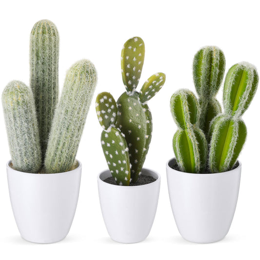 Rivvlive 3 Pcs Artificial Cactus Plants 9-11'' Fake Cactus Potted Decor No Maintenance Faux Succulent Cacti Nordic Style Decor for Home Office Desk Shelf Living Room Indoor Housewarming Gifts