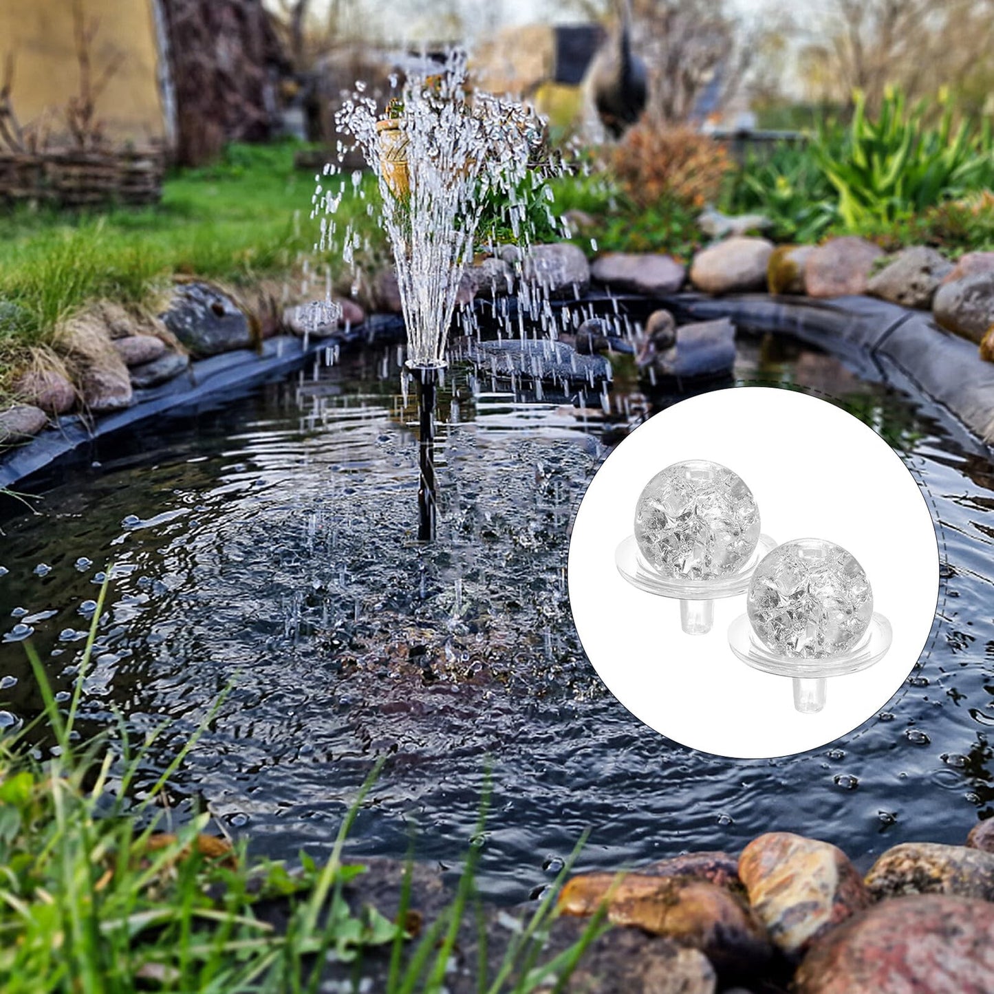 Decorative Sphere Set Clear Glass Ball Ornaments with Holder 2.75 X 1.96 X 1.96 in for Home Desktop Office Fish Tank Fountain DIY Rockery Decor 2 Balls 2 Holders