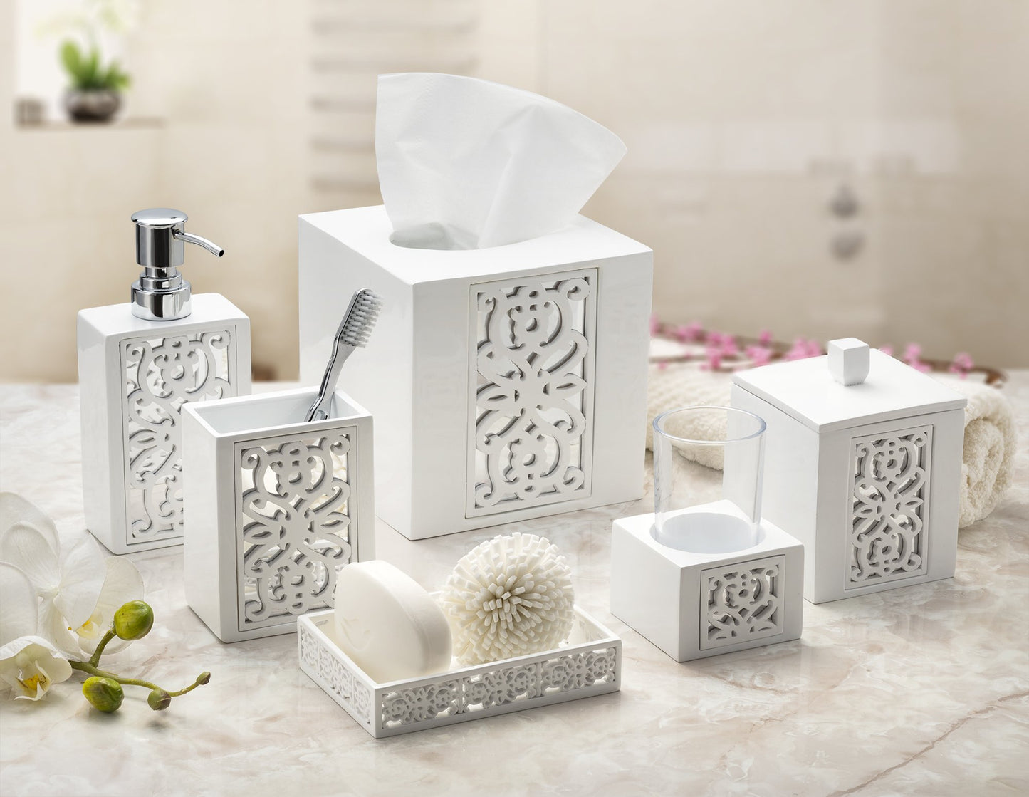 Mirror Janette White Square Resin Tissue Box Cover with Bottom Slider