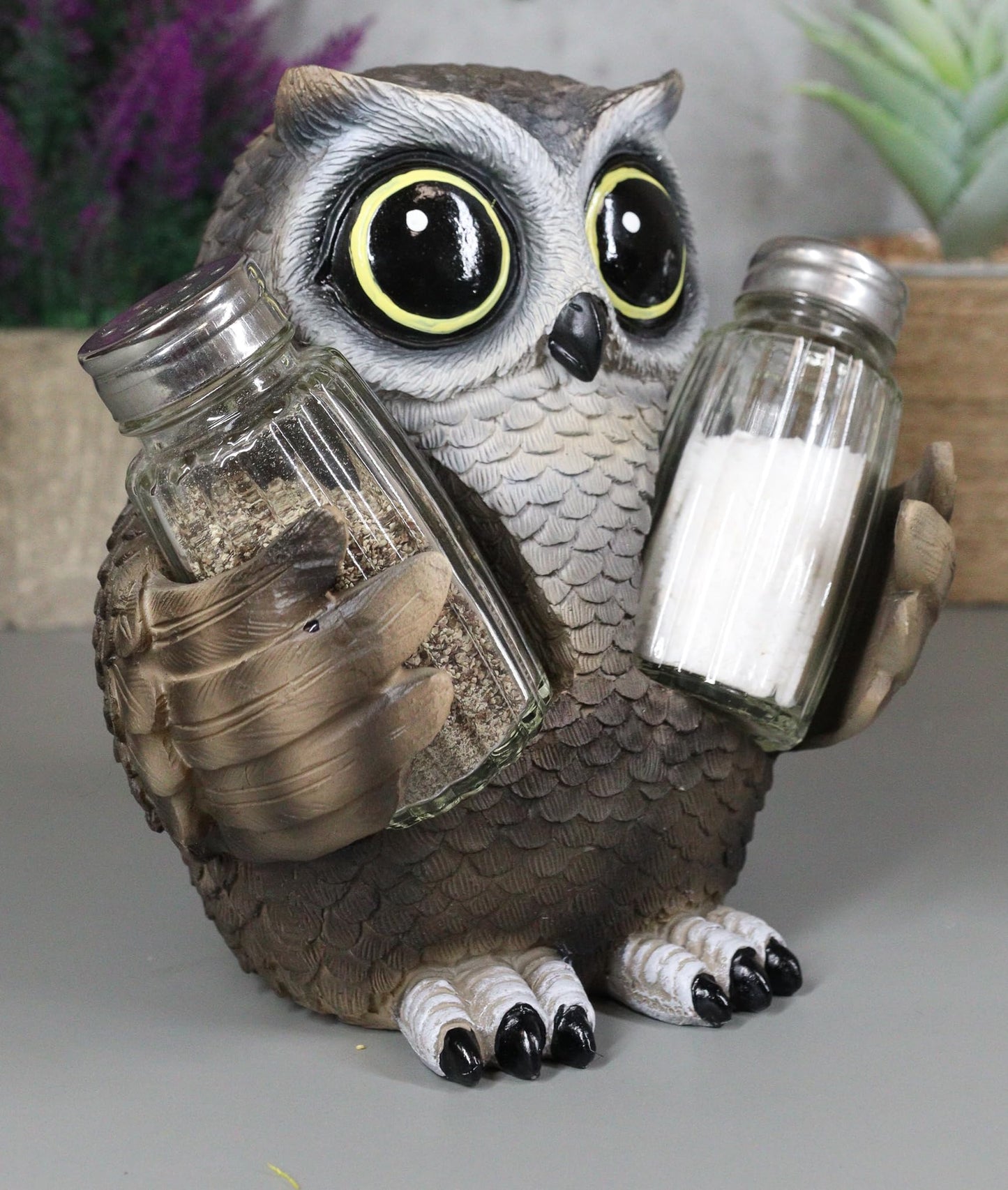Ebros Gift Whimsical Owlet Baby Owl With Big Round Eyes Glass Salt And Pepper Shakers Holder Display Figurine Set 6" Tall Wildlife Whispering Forest Spirit Nocturnal Birds Sculpture Home Decor Accent
