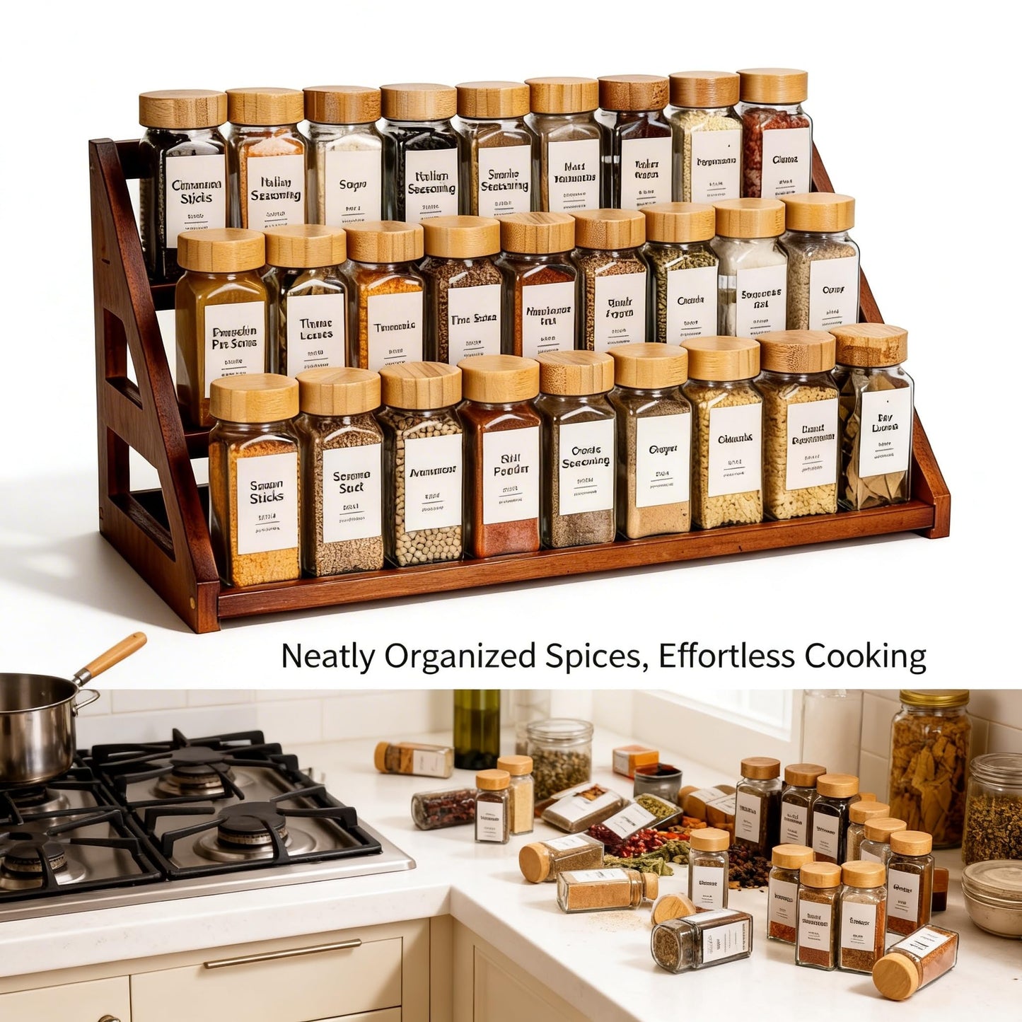 MNADSFKJ Bamboo 3 Tier Spice Rack,Spice Organizer for Cabinet/Countertop