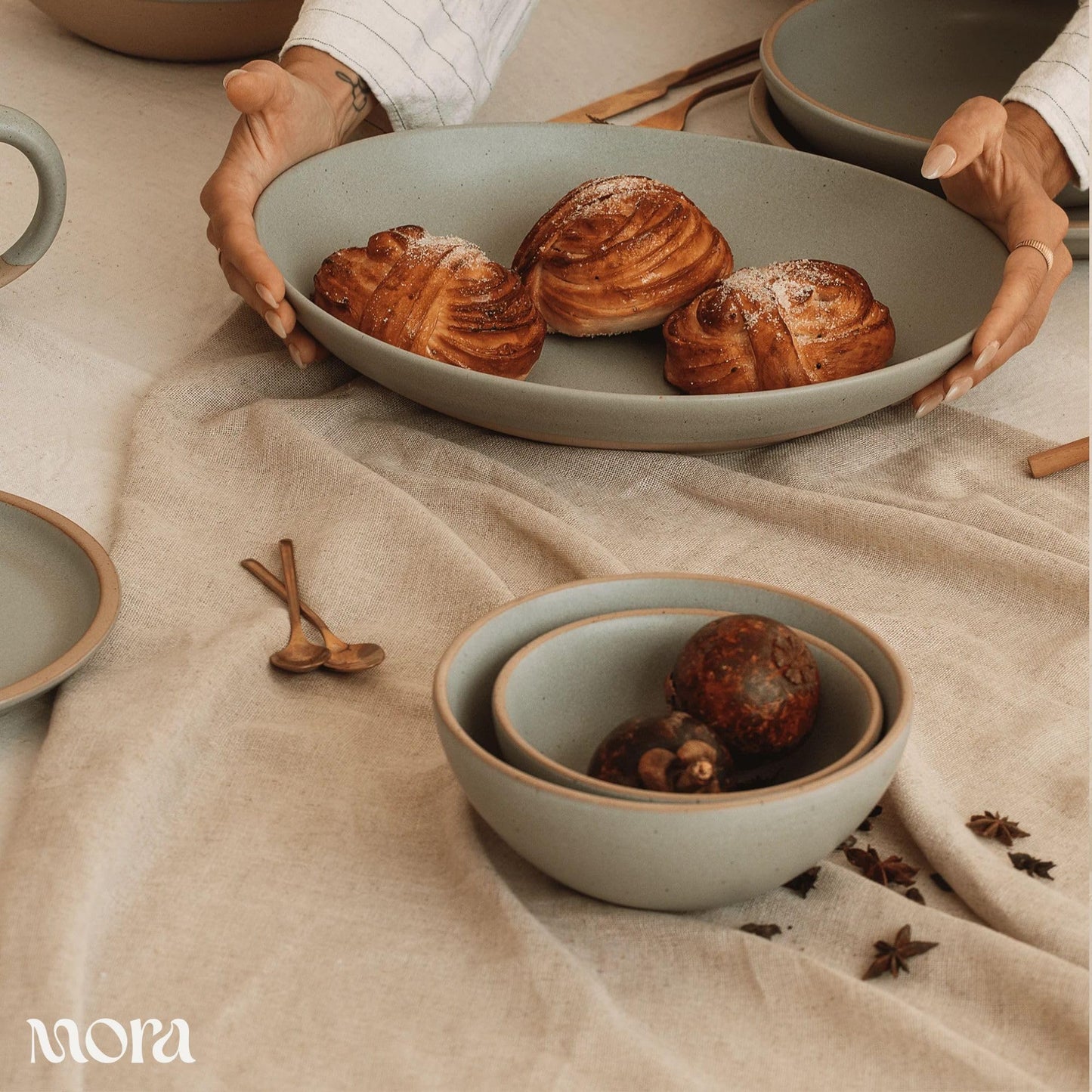 MORA Small Bowls Set of 4, 16oz Ceramic Pottery Dessert Bowls - Microwave, Oven and Dishwasher Safe - Thyme