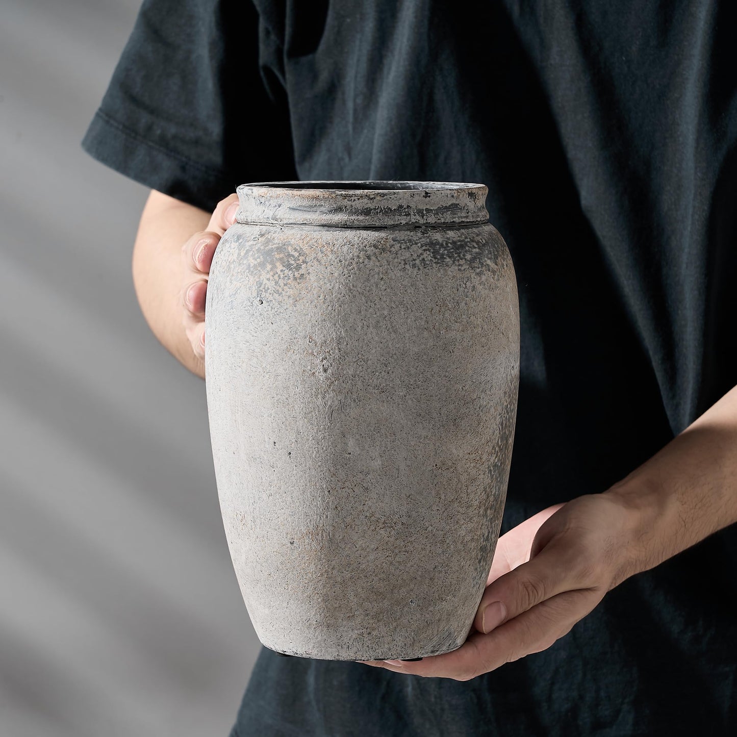 PORCER 8.2 Inch Ceramic Vase, Terracotta Rustic Vase Farmhouse Decorative Vase Boho Decor, Ceramic Vases for Home Decor, Living Room, Entryway, Floor, Holiday Wedding Christmas New Year Gifts - Gray