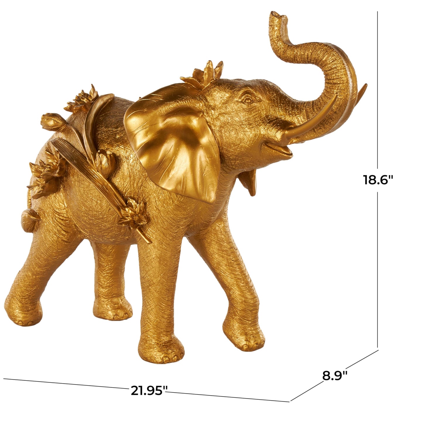 Deco 79 Resin Elephant Walking Sculpture with Floral Accents, 22" x 9" x 19", Gold