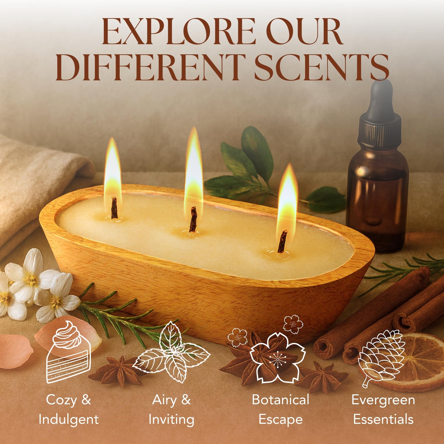 Dough Bowl Candle Co. Gardenia Candle - 100% Soy Candles for Home Scented, 10x6 Large 3 Wick Luxury Home Decor, Aromatherapy Gifts for Summer Spring, Large Decorative White Wax in Wood Bowl, 40H