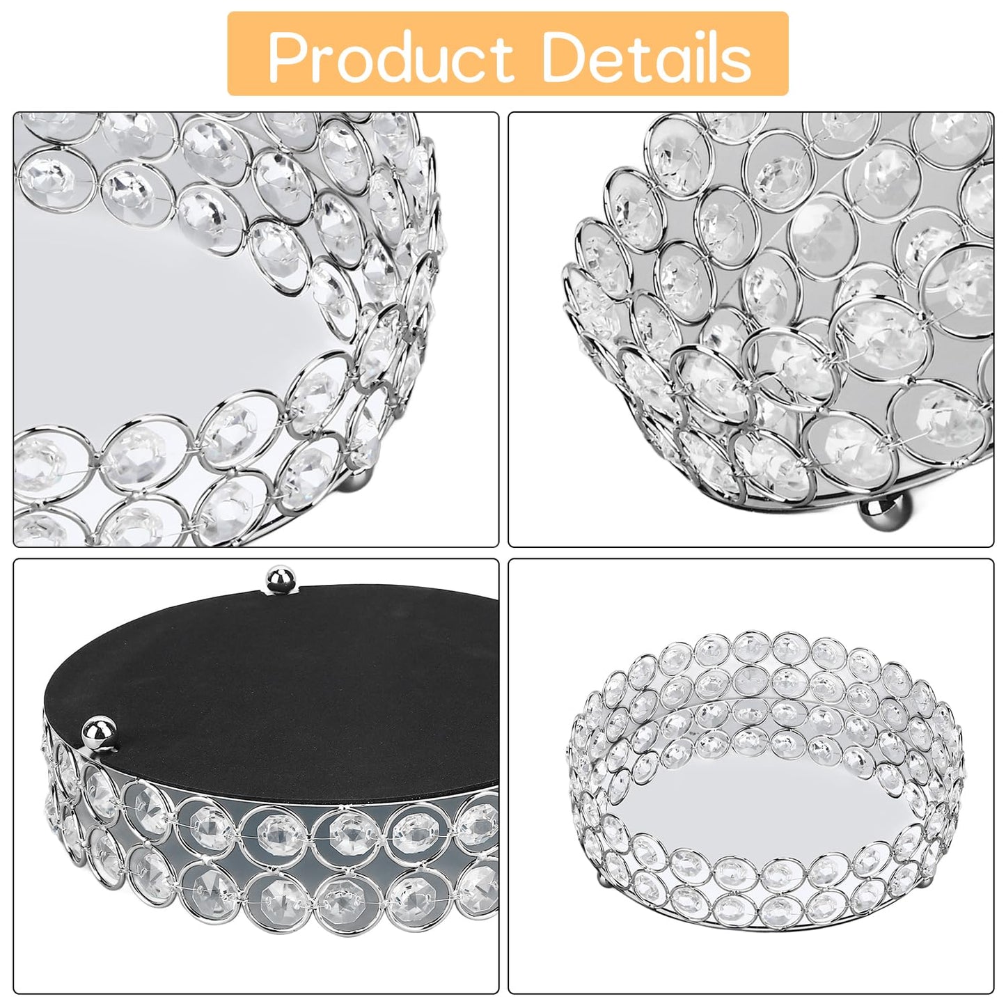 Mirrored Jewelry Organizer Tray - 8 Inch Round Decorative Vanity Tray for Makeup, Perfume & Trinket Storage - Crystal Home Decor Display Plate(Silver)