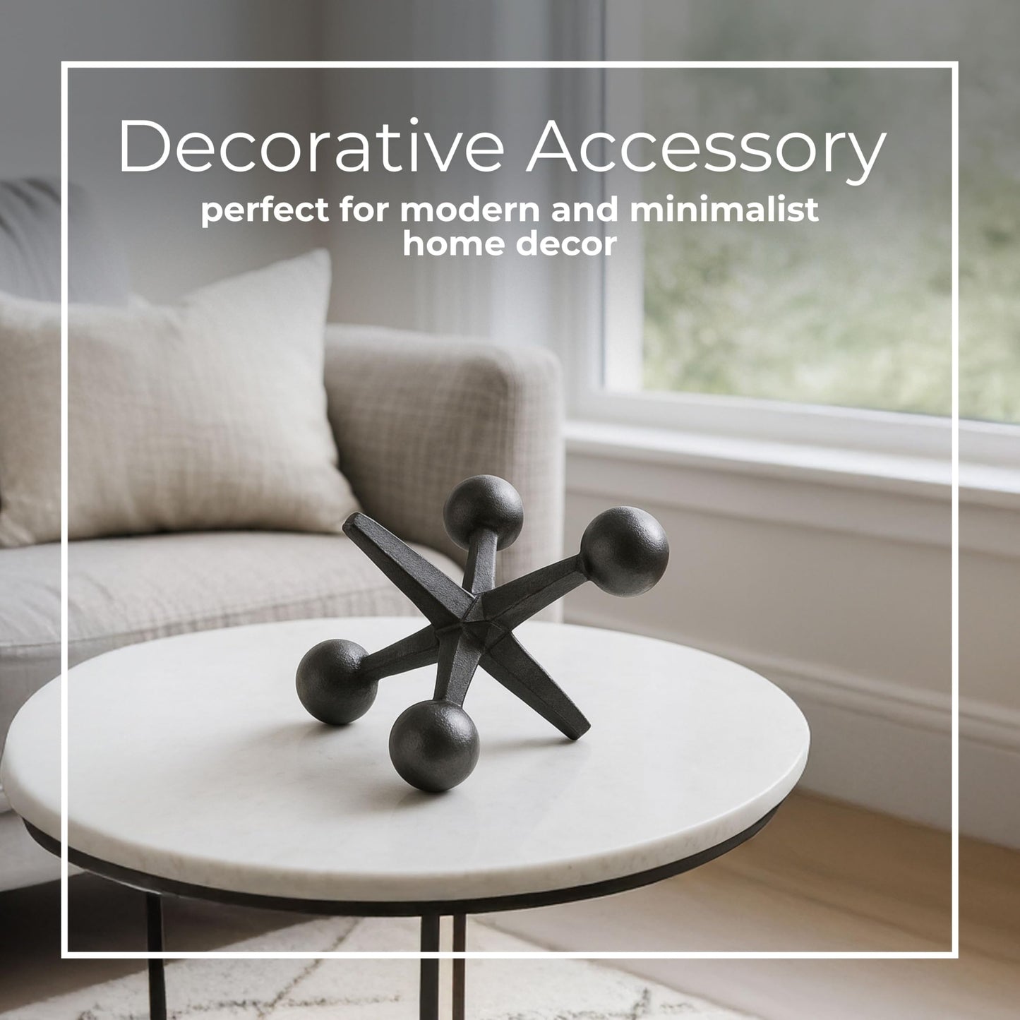 Black Metal Jacks Decorative Object – Abstract Sculpture Modern Home Decor Ornament – Shelf Styling & Coffee Table Decor for Bathroom, Office & Living Room – 7" x 5"