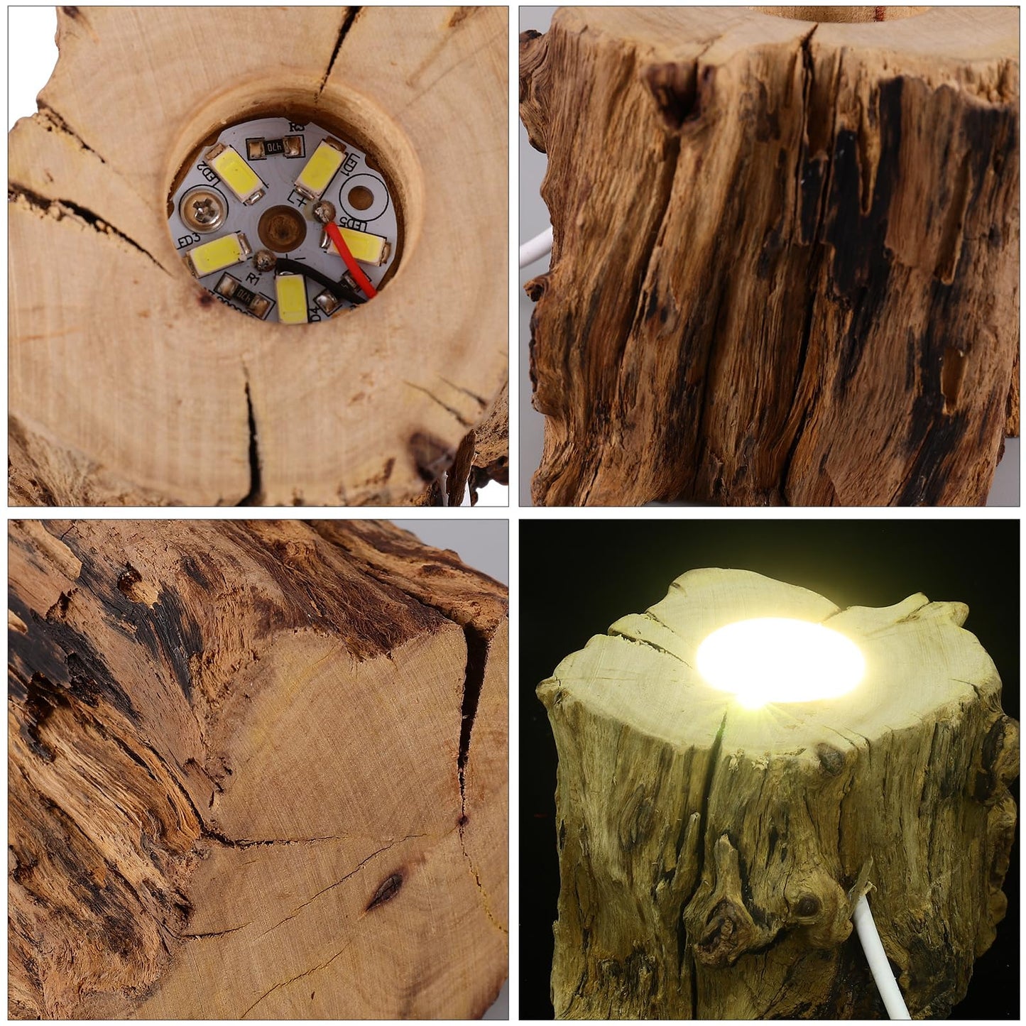 VOSAREA Crystal Ball Wooden Base Tree Stump LED Light Desk Lights for Office Desktop Stand Table Top Display Stand Crystal Ball Holder Stands for Display Wooden Lamp Base USB Wood