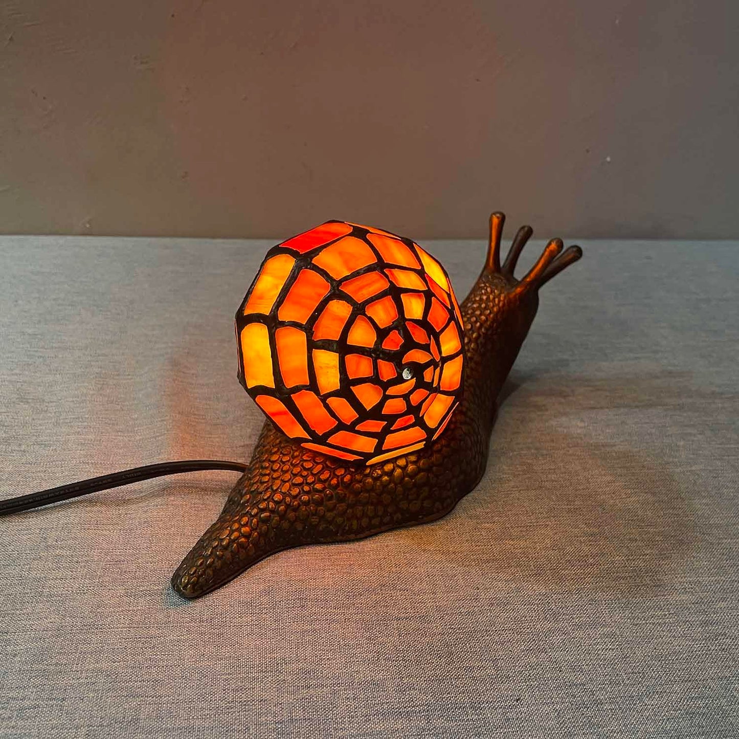 Bieye L10963 Land Snail Tiffany Style Stained Glass Accent Table Lamp for Home Decoration (Orange, 10" D x 5" W x 5" H)