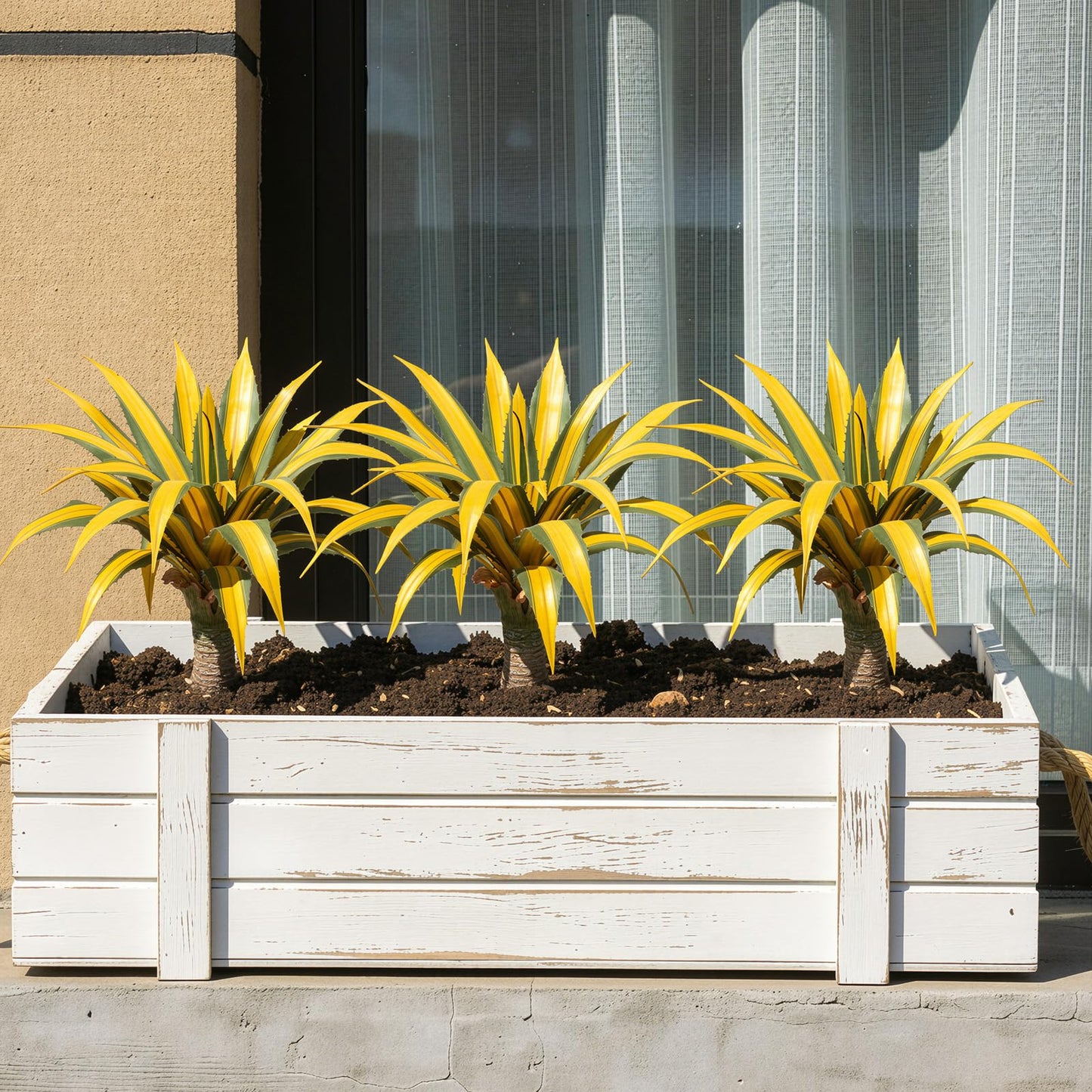 ARTSLEAFY Artificial Green Edged Gold Leaf Spiny Agave Plant with 23 Leaves, 19.68in Faux Agave for Indoor & Outdoor Home Decor Perfect for Porch Living Room Bedroom Patio & Office （2 Pack）