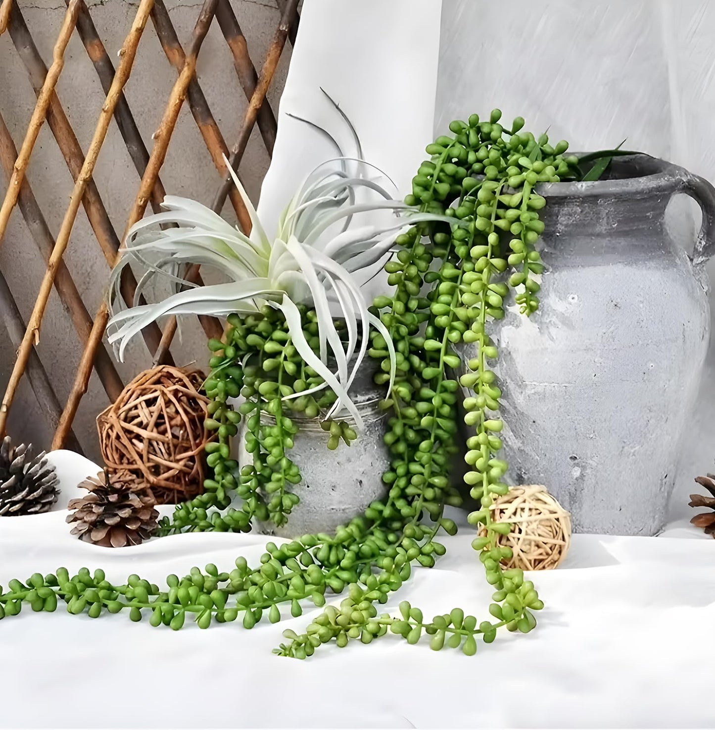 Amore Florals 6 Pcs Succulents Plants Artificial Hanging Plants-String of Pearls Faux Greenery,Fake Succulents Hanging Plant for Home Backdrop Garden Indoor/Outdoor Wall Decor