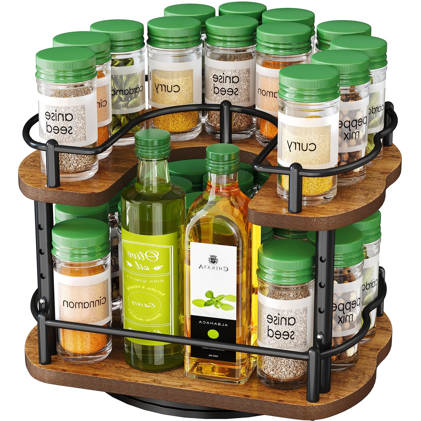 Spice Rack Organization for Cabinet - Height Adjustable Rotating Lazy Susan Organizer, Spice Organizer Fits Cabinets Wide＞ 11 inches, Clearance Height ＞10.5 inches