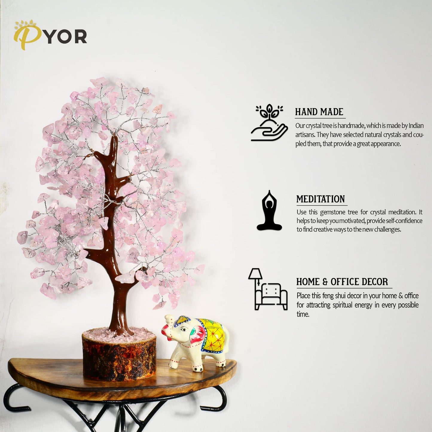 PYOR Rose Quartz Tree - Gem Tree - Pink Desk Accessories - Gifts for Women - Home Decor - Pink Quartz - Thanksgiving Gifts - Office Shelf Decor for Women